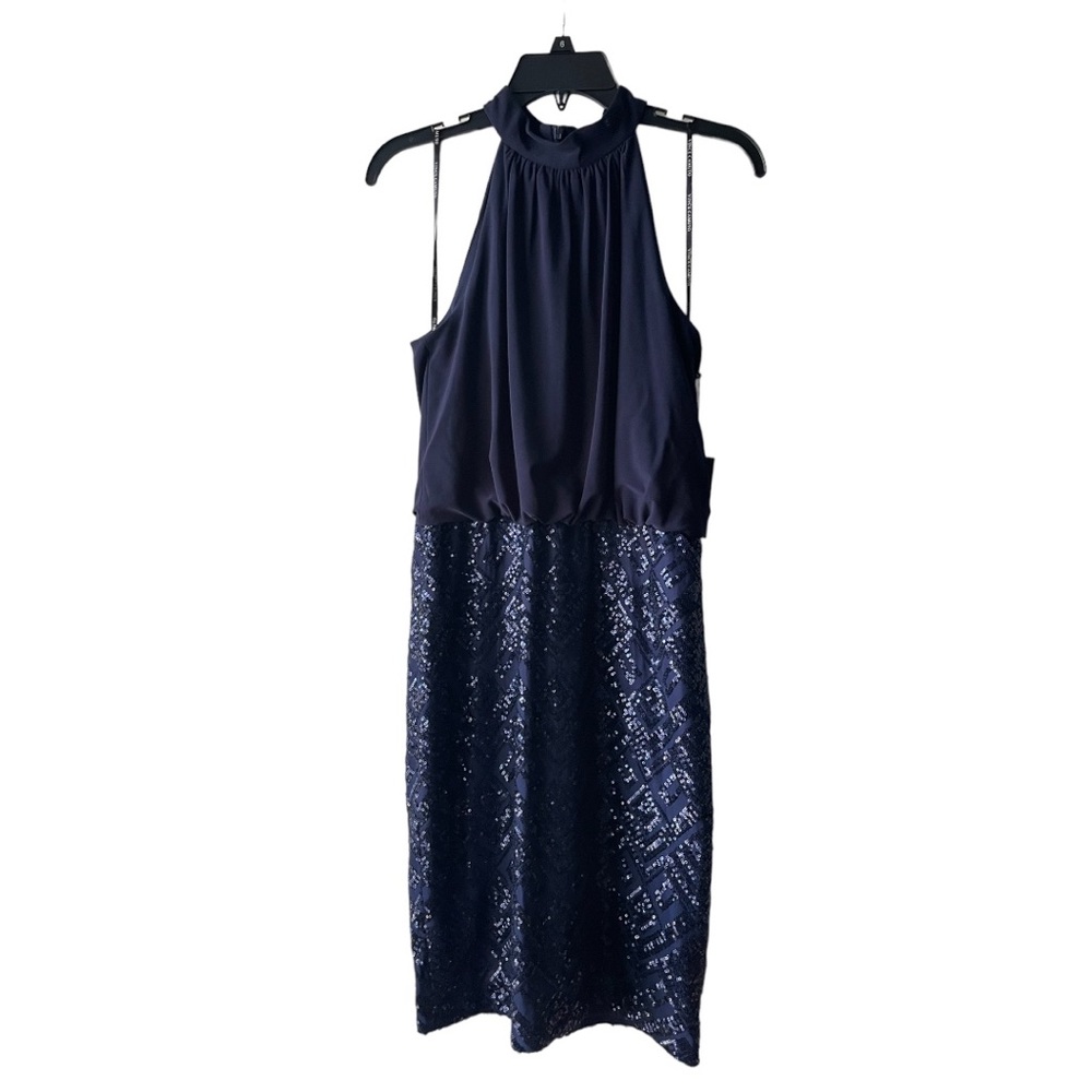 NWT! VINCE CAMUTO Navy Embellished Halter Cocktail Sequin Dress | Size 6